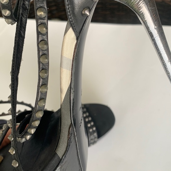 Burberry Woman's Black Open Toe Gunmetal Studded Stiletto Pumps - Picture 10 of 16